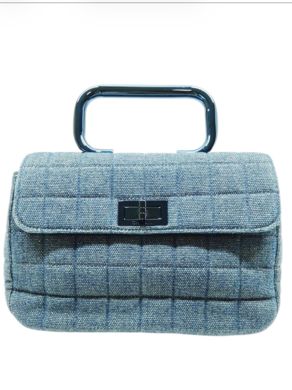 CHANEL Denim Mini Top Handle Flap Bag Blue CC Turn Lock Rare Y2K